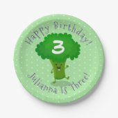 Niedlich tanzende Brokkoli personalisierter Geburt Pappteller (Vorderseite)