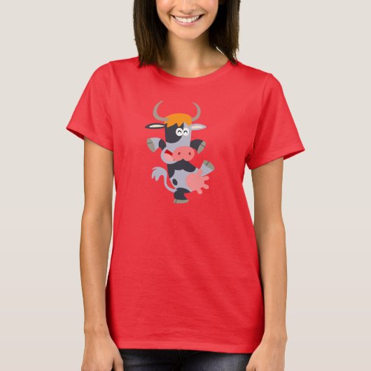 Niedlich Tanzende Cartoon Kuh T - Shirt (Vorderseite)