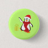 Niedlich Tanzende Cartoon Pinguin mit Red Hat und Button (Vorderseite)