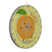 Niedlich tanzende Orangenzitrusfrüchte Dartscheibe (Vorderseite Links)