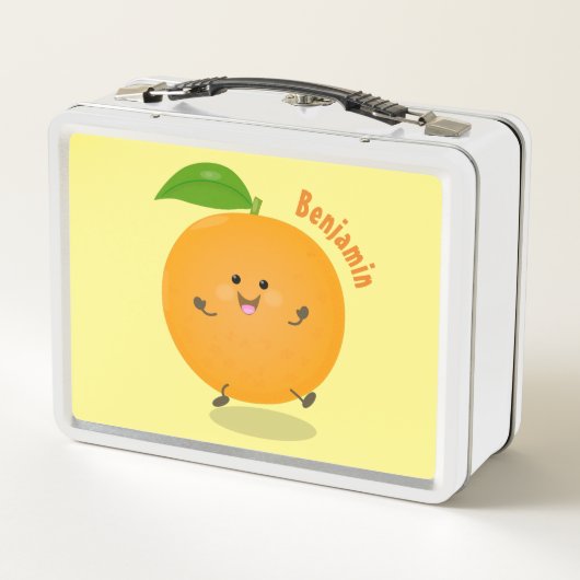 Niedlich tanzende Orangenzitrusfrüchte Metall Brotdose (Rückseite)