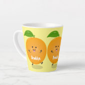 Niedlich tanzende Orangenzitrusfrüchte Milchtasse (Linke Ecke)