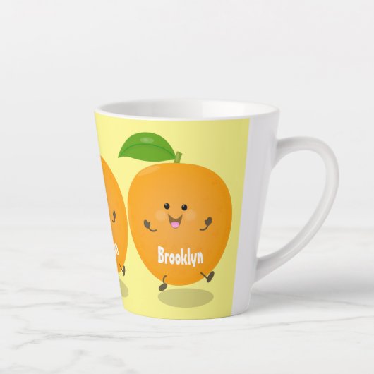 Niedlich tanzende Orangenzitrusfrüchte Milchtasse (Rechts)