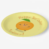 Niedlich tanzende Orangenzitrusfrüchte Pappteller (Schrägansicht)