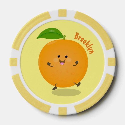 Niedlich tanzende Orangenzitrusfrüchte Pokerchips (Vorderseite)
