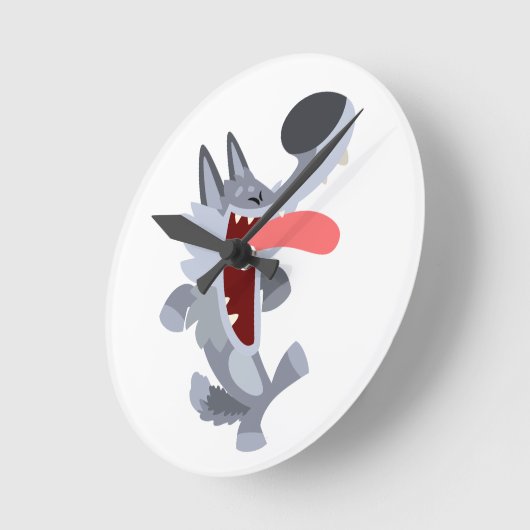Niedlich tanzender Cartoon Wolf Wall Uhr (Winkel)