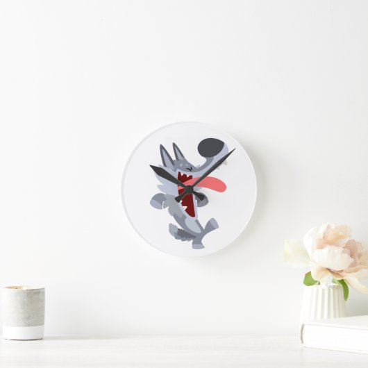 Niedlich tanzender Cartoon Wolf Wall Uhr (Zuhause)