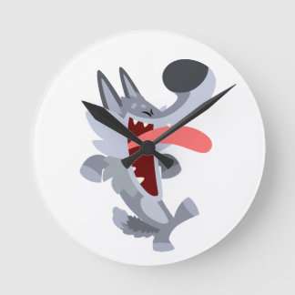Niedlich tanzender Cartoon Wolf Wall Uhr