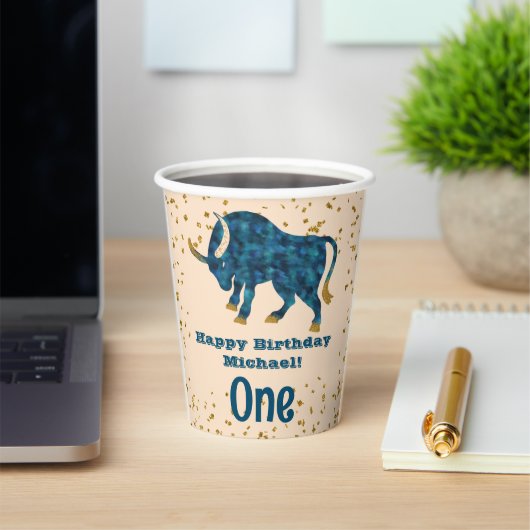 Niedlich Taurus Erster Geburtstag & Gold Confetti Pappbecher (InSitu)