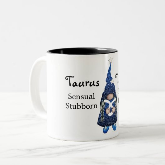Niedlich Taurus Gnome Zodiac Sign Zweifarbige Tasse (Vorderseite Links)