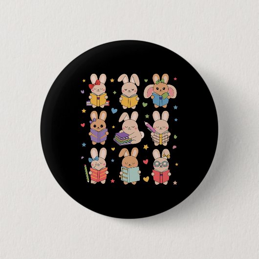 Niedlich Teacher Bunny Rabbit Reading Osterbunnies Button (Vorderseite)