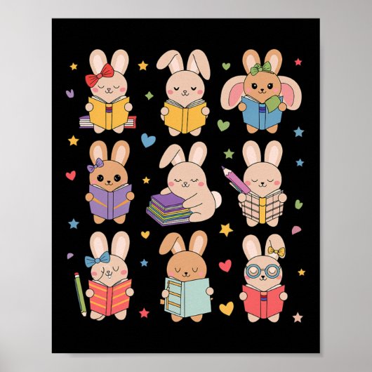 Niedlich Teacher Bunny Rabbit Reading Osterbunnies Poster (Vorne)