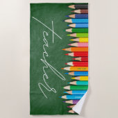 Niedlich Teacher Farbige Stifte Personalisiert Strandtuch (Vorderseite)