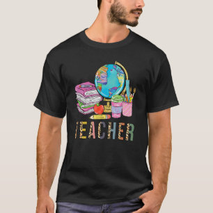 Niedlich Teacher Leopard Print Globe Erster Tag vo T-Shirt