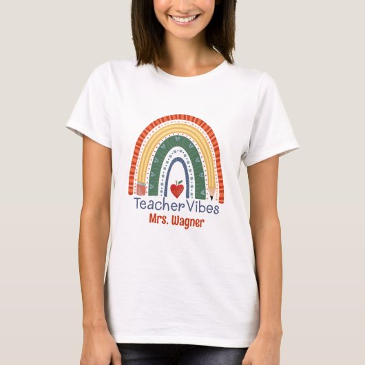Niedlich Teacher Vibes Rainbow Personalisierter Na T-Shirt (Vorderseite)