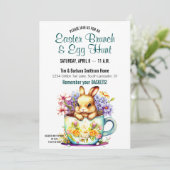 Niedlich Teacup Bunny Floral Ostern Brunch & Eierj Einladung (Stehend Vorderseite)