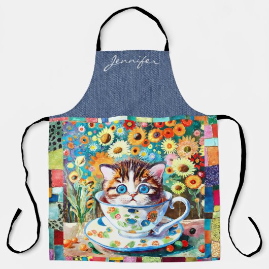 Niedlich Teacup Cat All-over-Print-Schürze Schürze (Vorderseite)