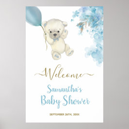 Niedlich Teddy Baby Shower Boy Watercolor Begrüßun Poster