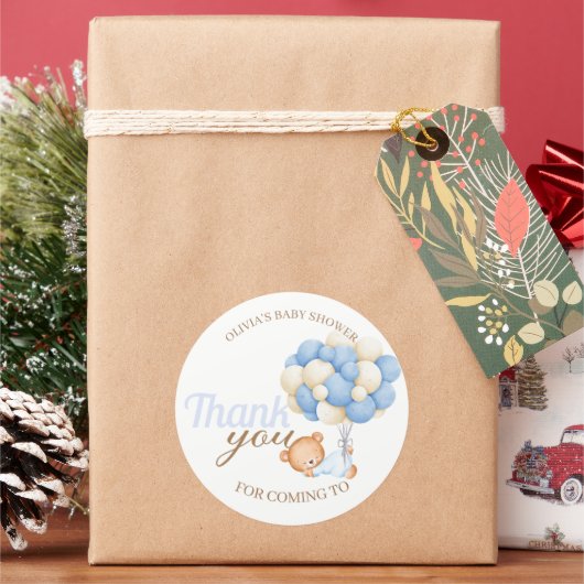 Niedlich Teddy Balloons Baby Boy Dusche Vielen Dan Runder Aufkleber (Feiertag)