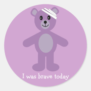 Niedlich Teddy & Bandage Ich war tapfer Lilac Stic Runder Aufkleber