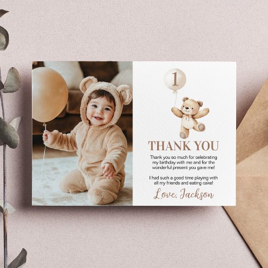 Niedlich Teddy Bar Balloon Beary Birthday Foto Dankeskarte