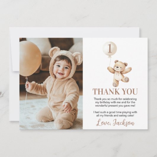 Niedlich Teddy Bar Balloon Beary Birthday Foto Dankeskarte (Vorderseite)