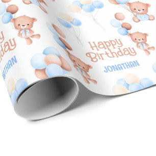 Niedlich Teddy Bar Balloon Kindergeburtstag Geschenkpapier