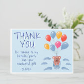 Niedlich Teddy Bar Balloons Kindergeburtstag Dankeskarte (Stehend Vorderseite)