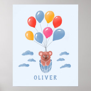 Niedlich Teddy Bär Blue Balloons Boy Name Poster