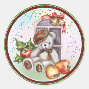 Niedlich Teddy Bar Christmas Bell Confetti Holiday Runder Aufkleber