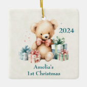 Niedlich Teddy Bär Erste Weihnachtsfeier Keramikornament (Vorderseite)
