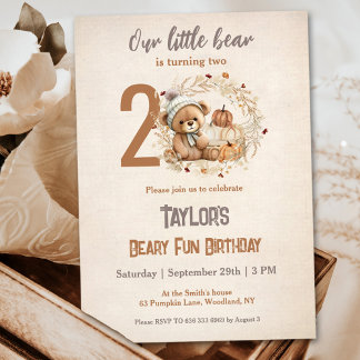 Niedlich Teddy Bar Fall Pumpkin Boy 2. Geburtstag Einladung