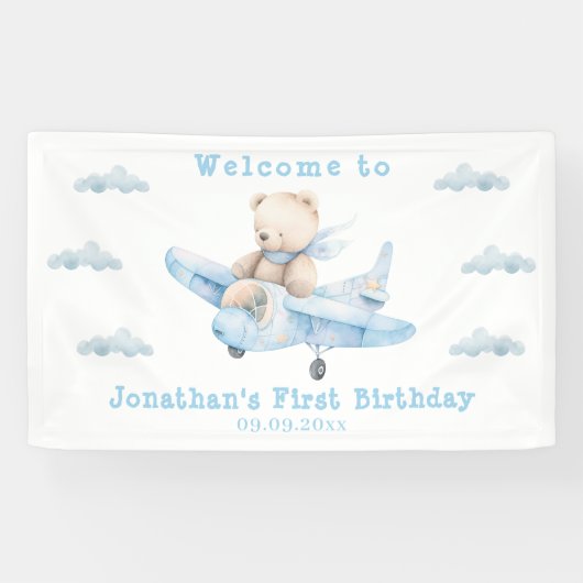 Niedlich Teddy Bar Geburtstags Begrüßungsbanner Banner (Horizontal)