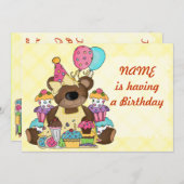 Niedlich Teddy Bär Geburtstagspartei Einladung (Vorne/Hinten)