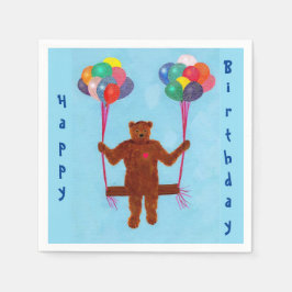 Niedlich Teddy Bar Happy Birthday Balloons Napkins Serviette