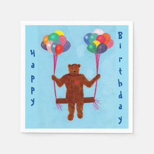 Niedlich Teddy Bar Happy Birthday Balloons Napkins Serviette (Vorderseite)