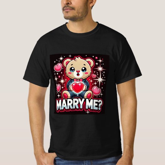 Niedlich Teddy Bar Marry Me Mens Tshirt (Vorderseite)