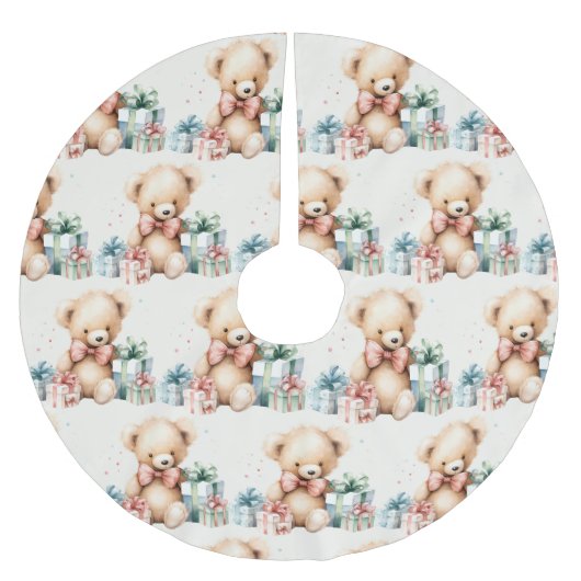 Niedlich Teddy Bär Muster Weihnachten Polyester Weihnachtsbaumdecke (Vorderseite)