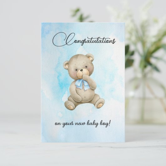 Niedlich Teddy Bär neue Baby Boy Gratulerkarten (Stehend Vorderseite)