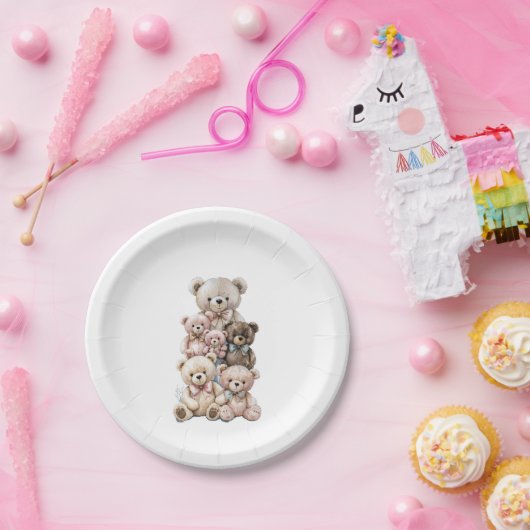 Niedlich Teddy Bar Stack Pastell Pappteller (Party)