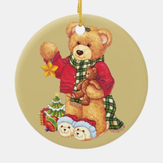 Niedlich Teddy Bär Weihnachtsdekoration Keramikornament (Hinten)