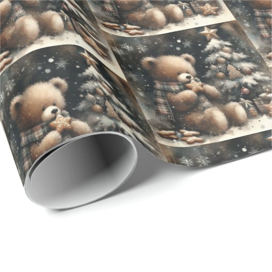 Niedlich Teddy Bär WeihnachtsDrop Klein gepolstert Geschenkpapier (Rolleneckpunkt)