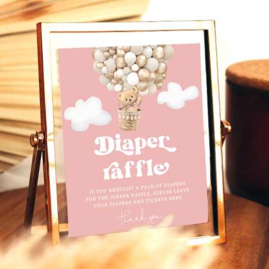 Niedlich Teddy Bärenballon Baby Girl Diaper Raffel Poster