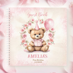 Niedlich Teddy Bear 1. Geburtstag Pink Gast Book Notizblock