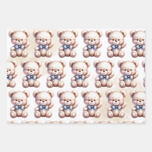 Niedlich Teddy Bear Baby Dusche Wasserfarbe Geschenkpapier Set (Vorderseite 2)