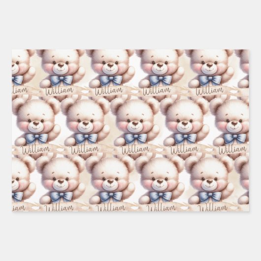 Niedlich Teddy Bear Baby Dusche Wasserfarbe Geschenkpapier Set (Vorderseite)