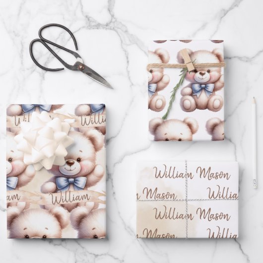 Niedlich Teddy Bear Baby Dusche Wasserfarbe Geschenkpapier Set (Vorderseite)