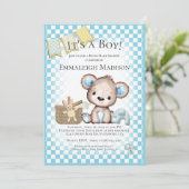 Niedlich Teddy Bear Baby Picnic Blue Baby Dusche Einladung (Stehend Vorderseite)