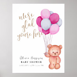 Niedlich Teddy Bear Balloon Baby Dusche Begrüßungs Poster