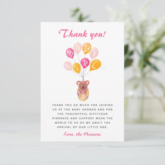 Niedlich Teddy Bear Balloon Babydusche Danke (Stehend Vorderseite)